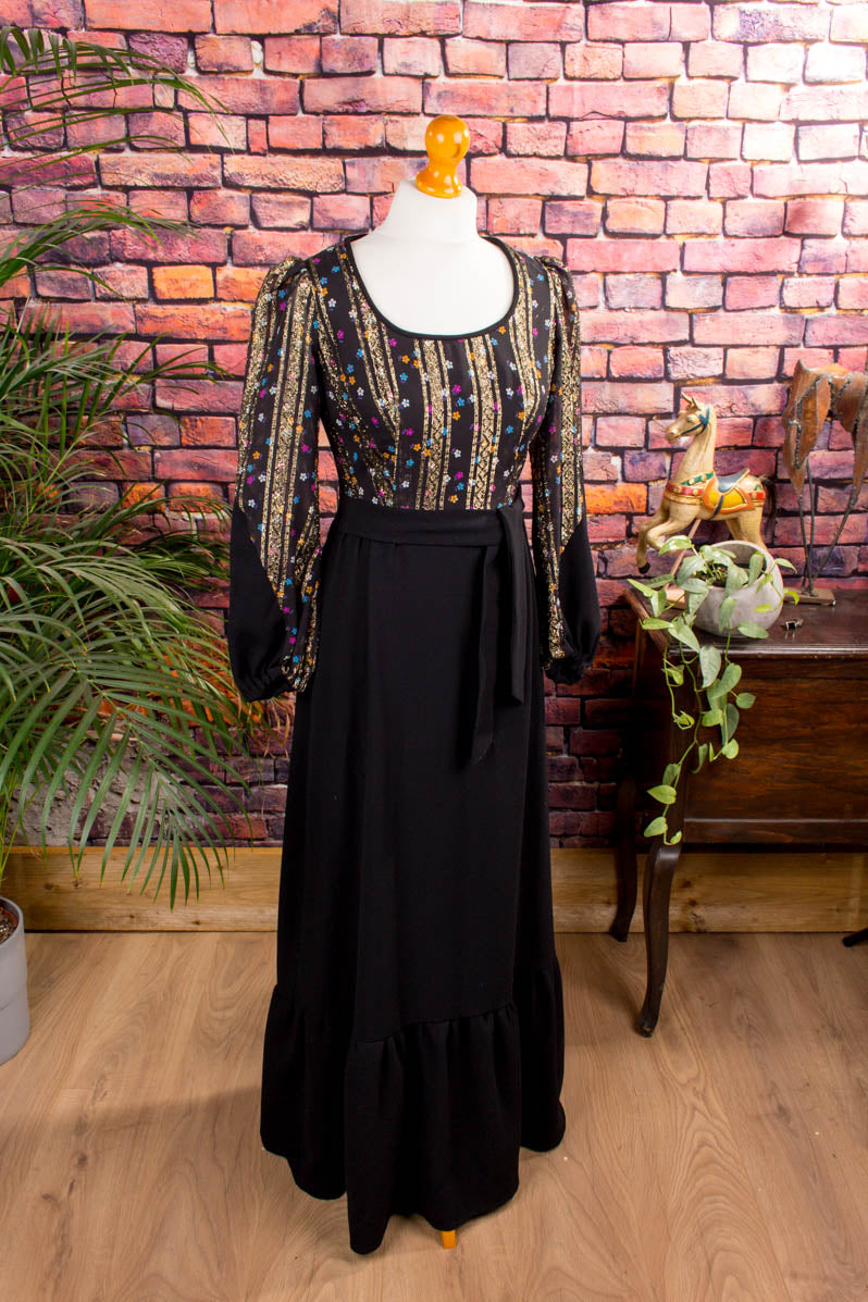 Hippie Kleid schwarz + gold Brokat