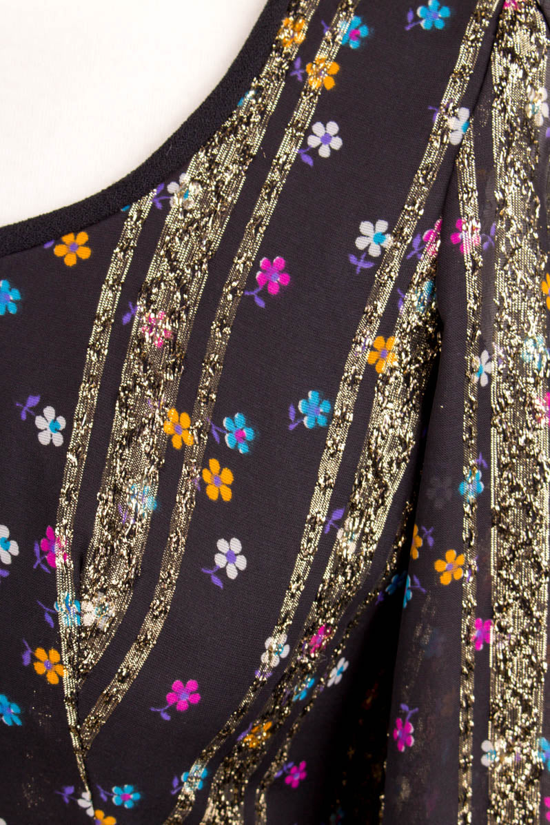 Hippie Kleid schwarz + gold Brokat