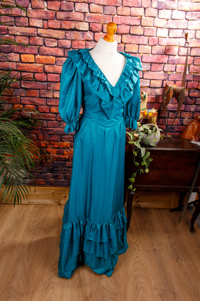 70er Maxikleid türkis Default Title 70er Abendmode Boho Frau S 36-38 Schlager Special türkis XS 32-34 vintageberlin.de