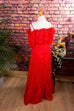 Chiffon Maxikleid rot Punkte 70er 80er Abendmode Boho Disco Frau rot S 36-38 Schlager Special vintageberlin.de