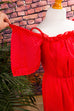 Chiffon Maxikleid rot Punkte 70er 80er Abendmode Boho Disco Frau rot S 36-38 Schlager Special vintageberlin.de