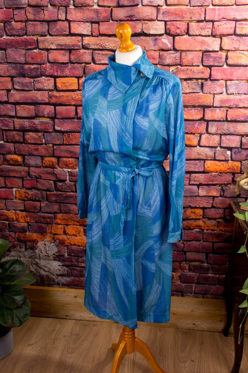 80s Kleid blau Muster