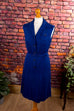Vintage Leinenkleid tintenblau Default Title 70er blau Disco Frau M 40-42 real-rockabilly Rockabilly Schlager Sekretärin Special vintageberlin.de