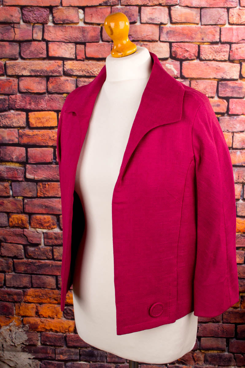 60s leinen Jacke himbeerrot