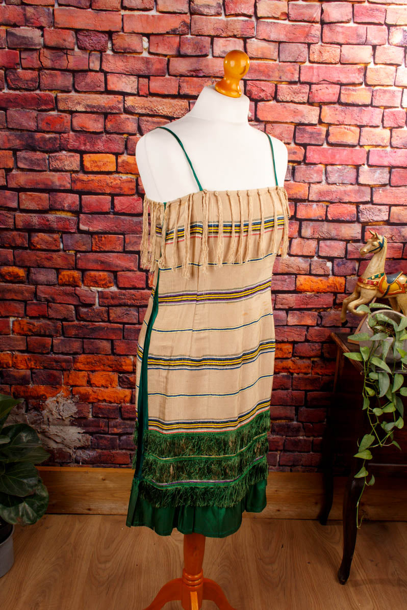 Vintage Flapper Fransenkleid beige grün