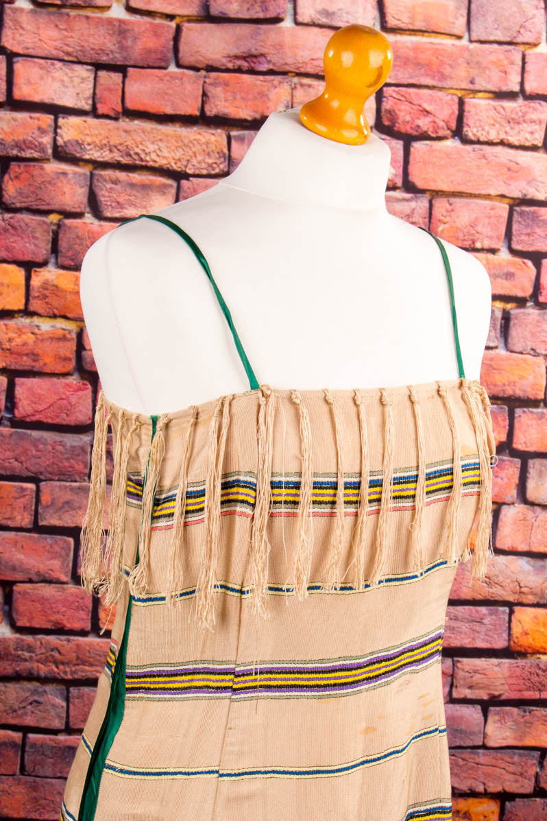 Vintage Flapper Fransenkleid beige grün