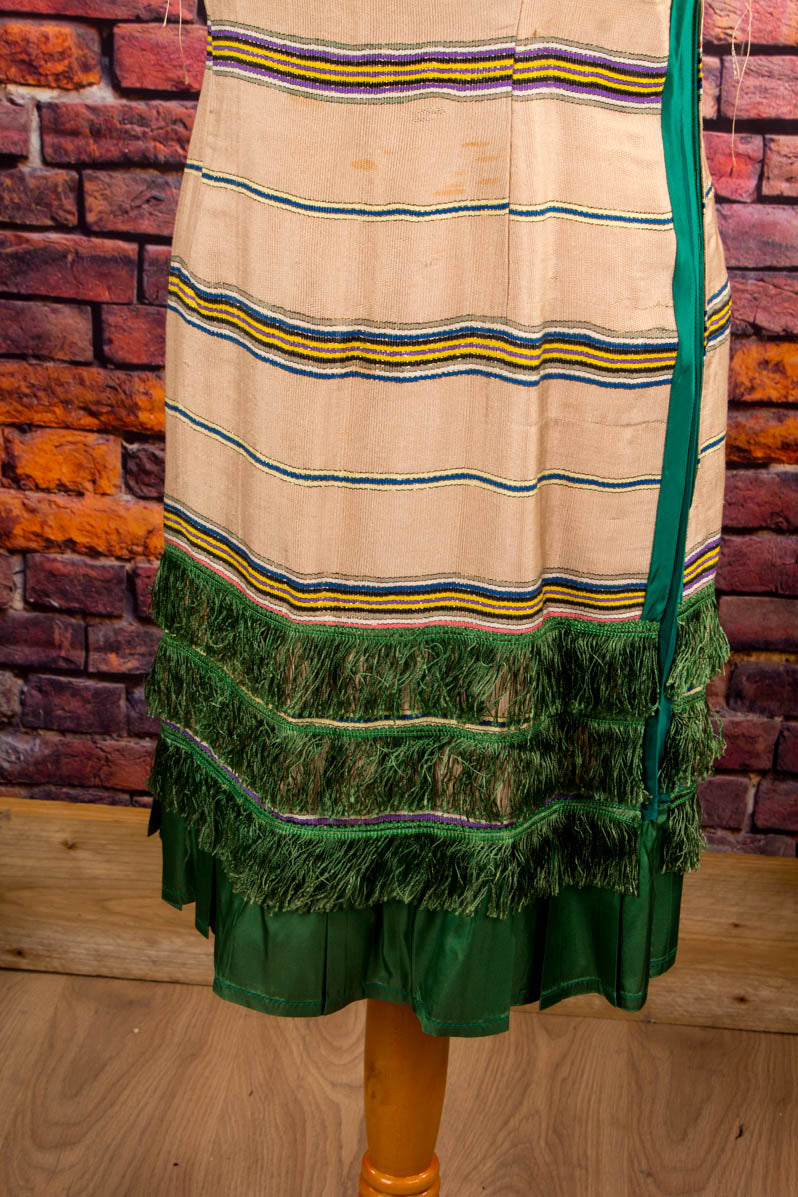 Vintage Flapper Fransenkleid beige grün