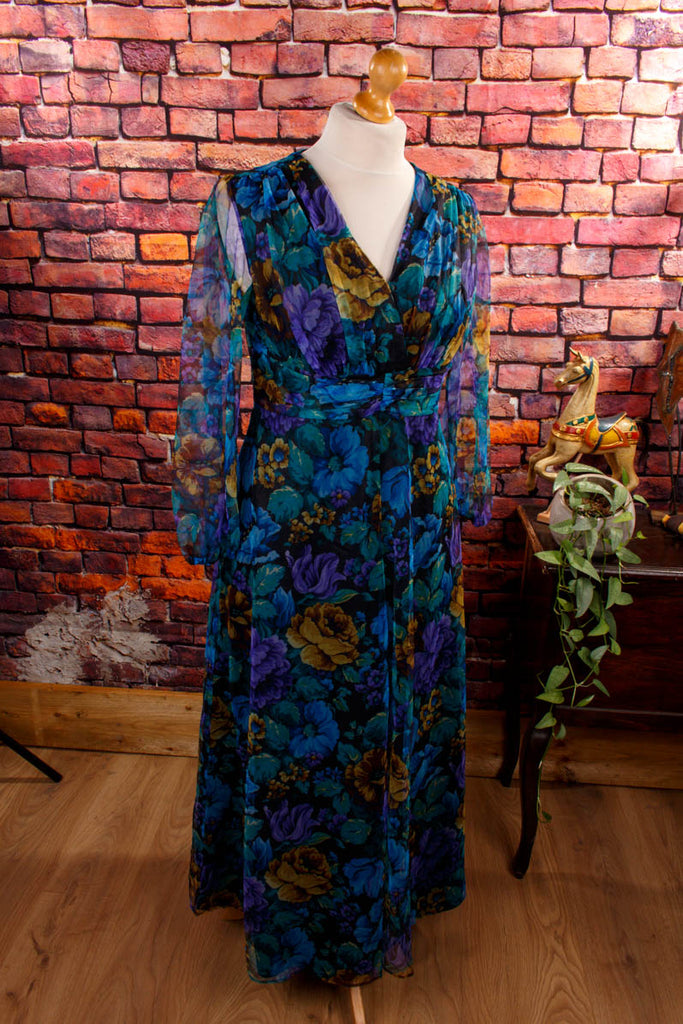 Vintage Schlager Maxikleid bunt Default Title 60er 70er Abendmode blau Boho bunt Frau Hippie L 44-46 Schlager Special vintageberlin.de