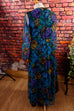 Vintage Schlager Maxikleid bunt 60er 70er Abendmode blau Boho bunt Frau Hippie L 44-46 Schlager Special vintageberlin.de