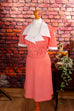 70s Schlagerkleid rot Streifen 60er 70er Disco Frau M 40-42 real-disco Rockabilly rot Schlager Special weiß vintageberlin.de