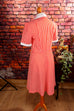 70s Schlagerkleid rot Streifen 60er 70er Disco Frau M 40-42 real-disco Rockabilly rot Schlager Special weiß vintageberlin.de