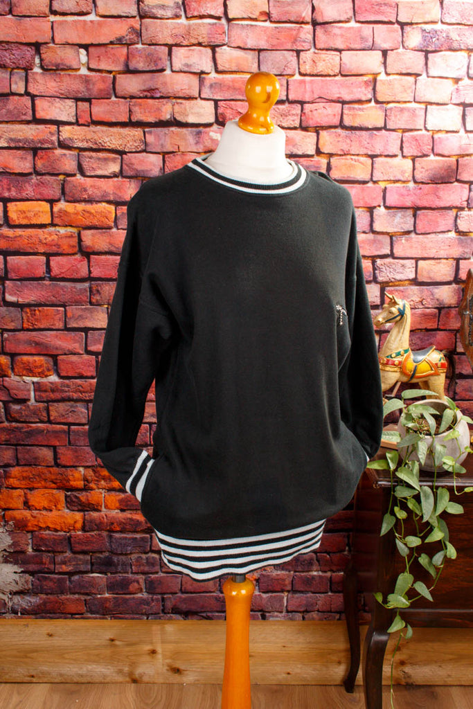 80er Pulloverkleid schwarz Ringel