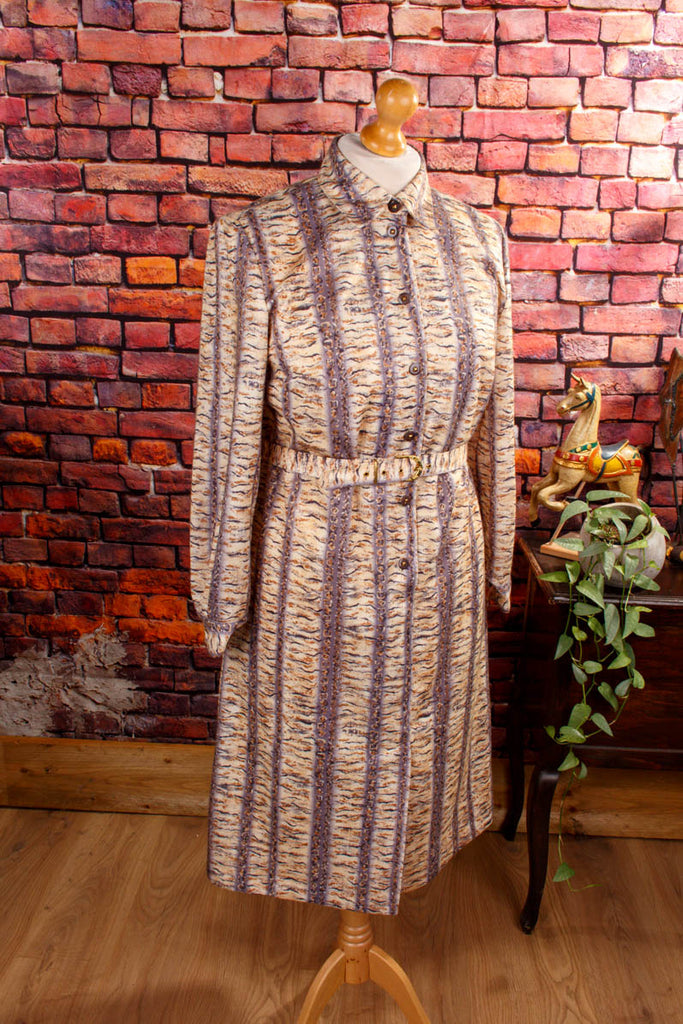 Winterkleid beige Muster Default Title 70er 80er beige bunt Frau L 44-46 M 40-42 Sekretärin vintageberlin.de