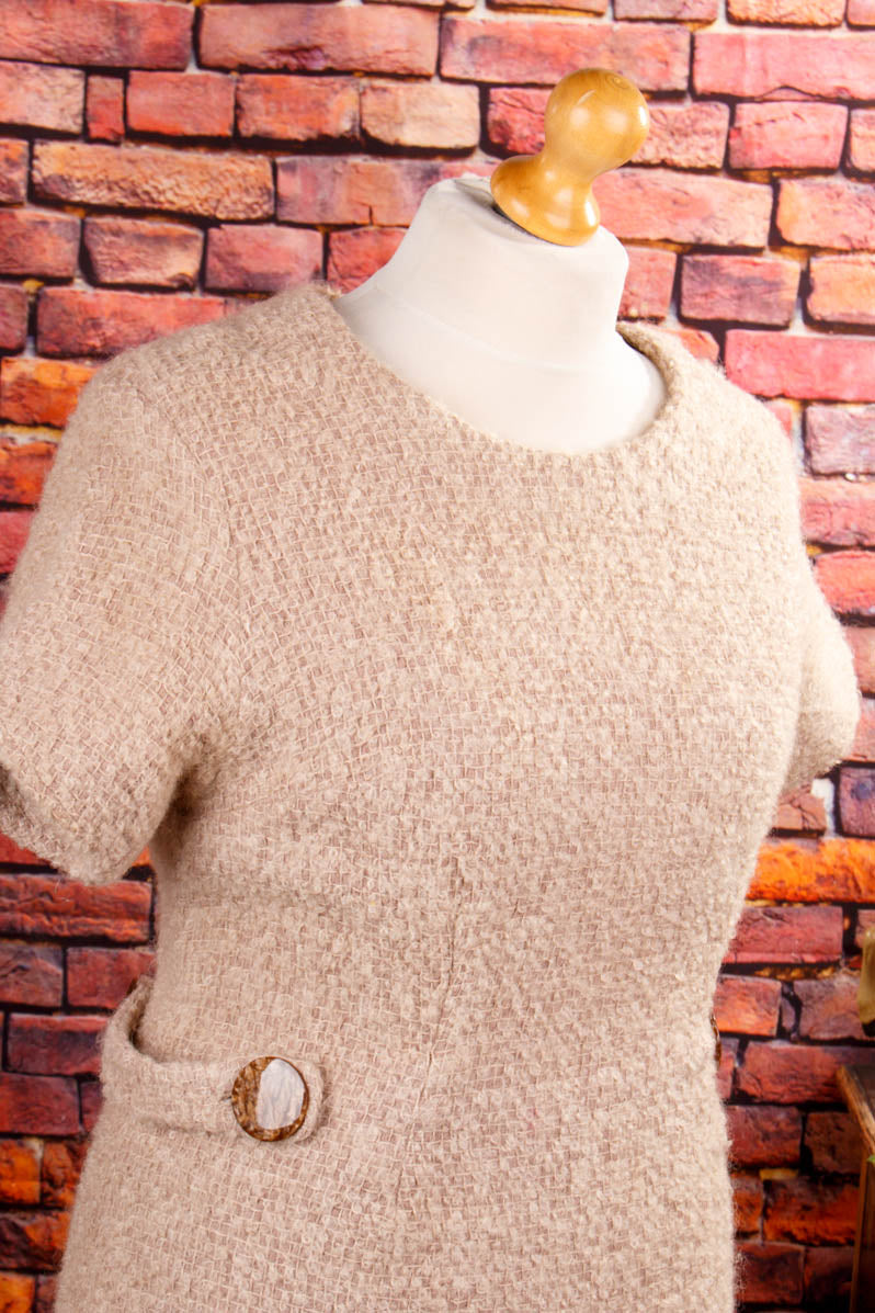 Vintage Wollkleid beige Frottee