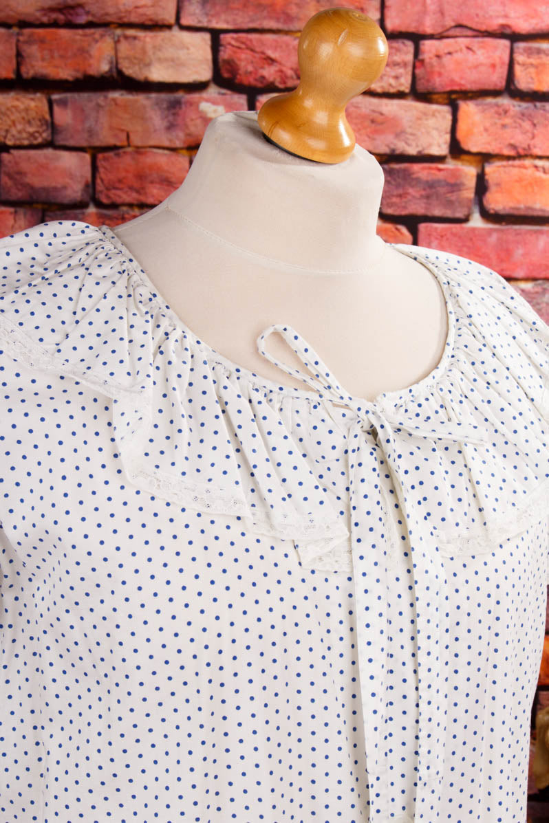 Vintage Nachtkleid weiß blau Punkte
