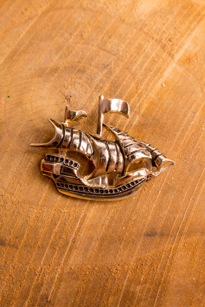 Brosche silber gold Segelschiff