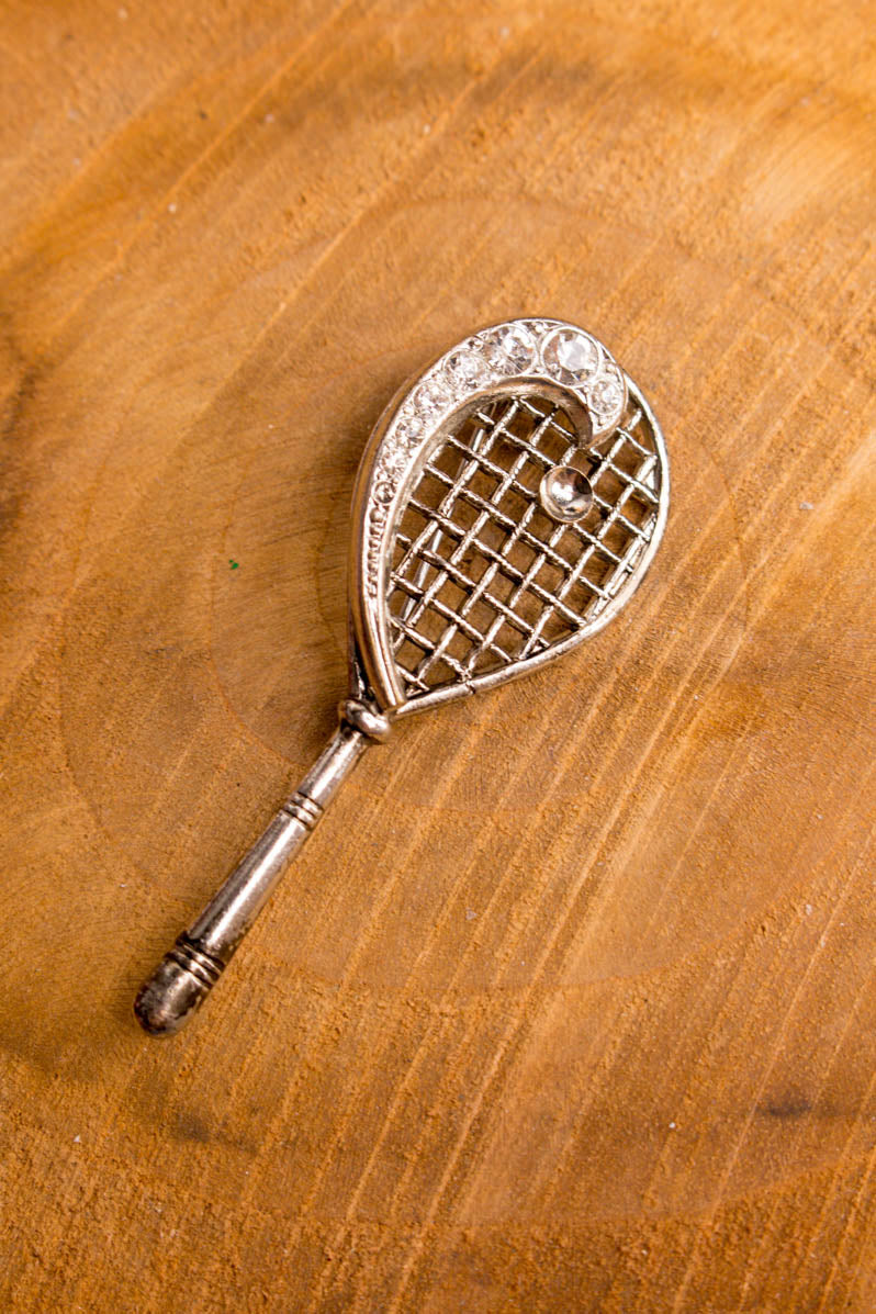 Brosche Tennis Silber Strass