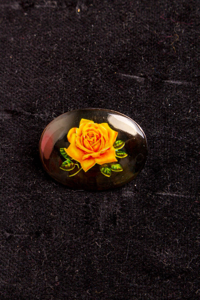 Vintage Brosche oval schwarz Rose