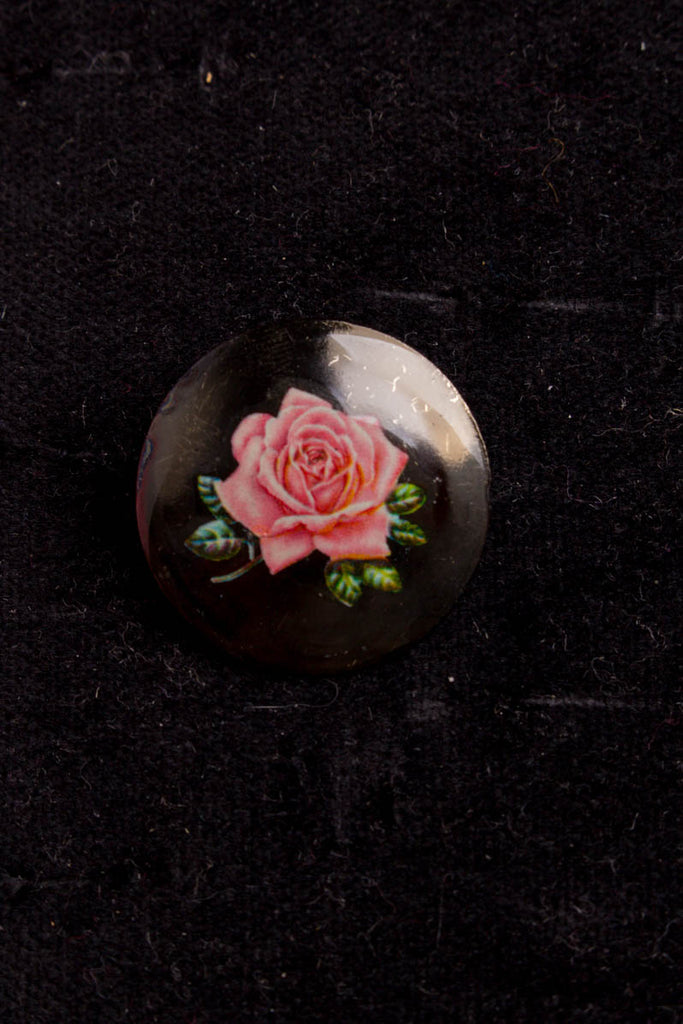 Vintage Brosche rund schwarz Rose