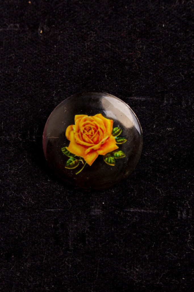 Vintage Brosche rund schwarz Rose