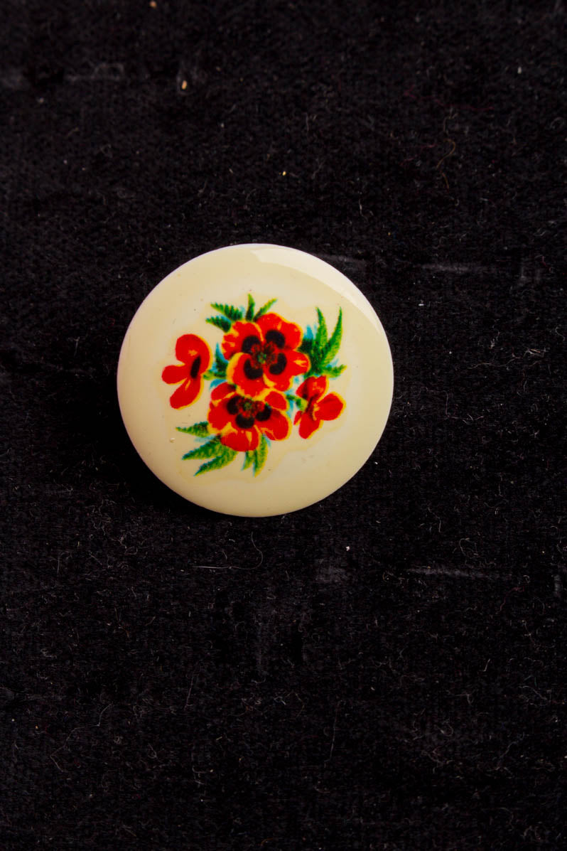Vintage Brosche rund Mohn Blume