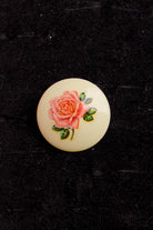 Vintage Brosche rund rosa Rose Blume
