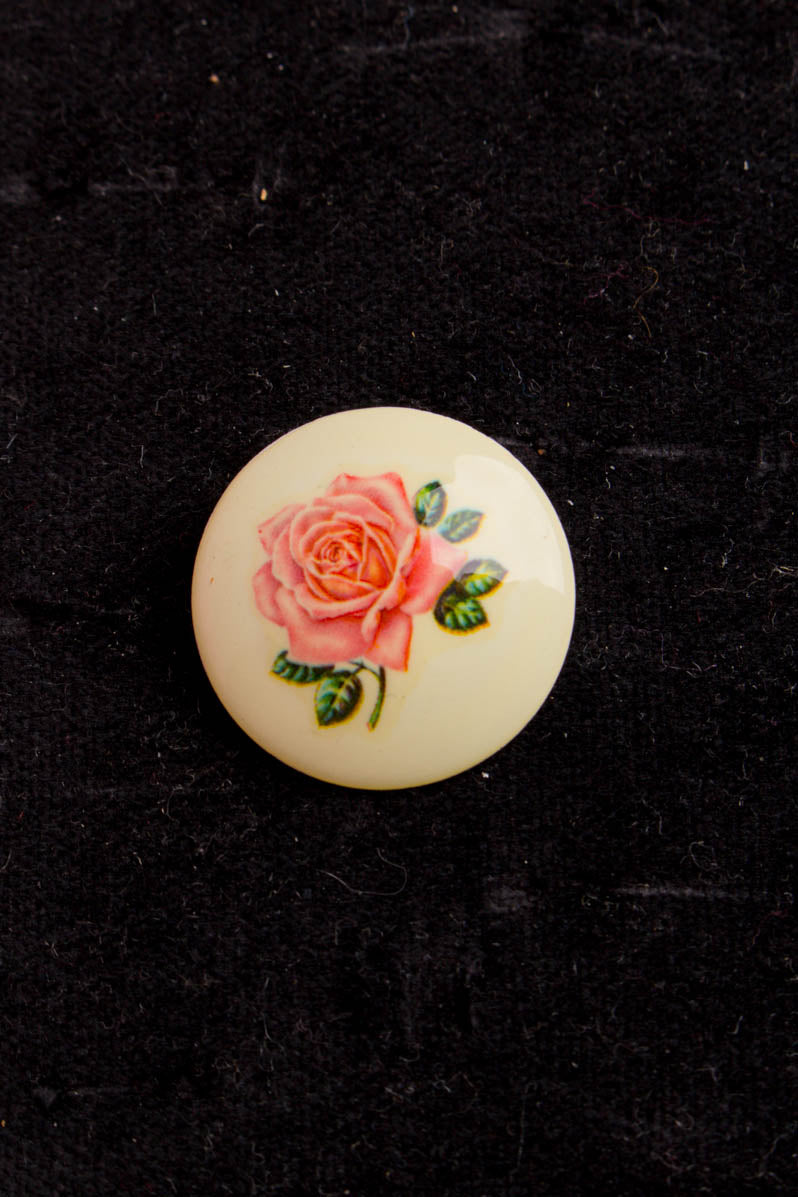 Vintage Brosche rund rosa Rose Blume