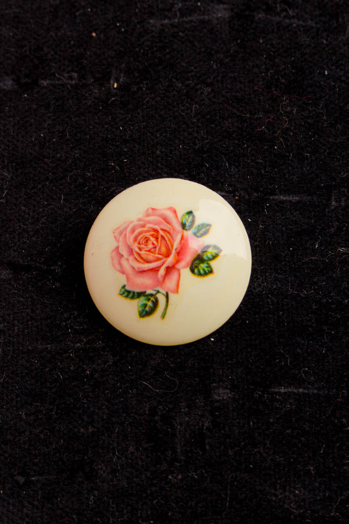 Vintage Brosche rund rosa Rose Blume