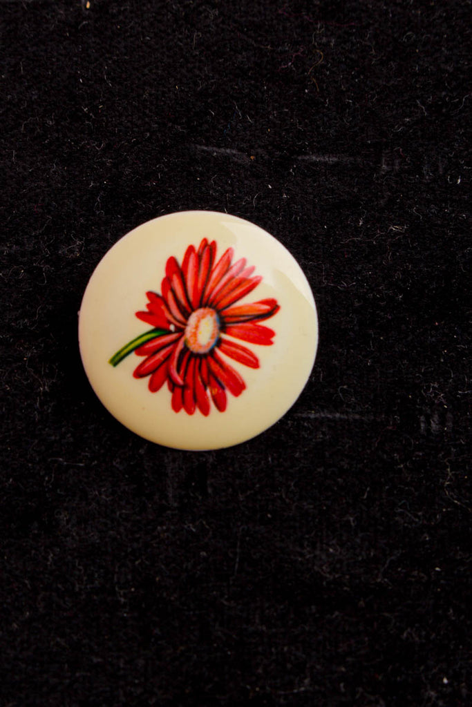 Vintage Brosche rund Gerbera Blume