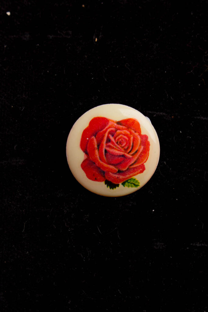Vintage Brosche rund rote Rose