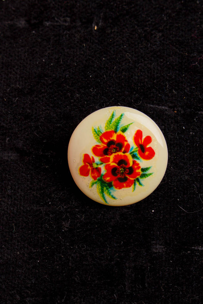 Vintage Brosche rund Mohn Blume