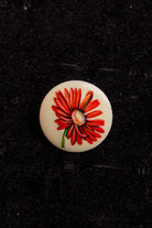 Vintage Brosche rund pink Gerbera