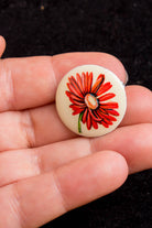 Vintage Brosche rund pink Gerbera