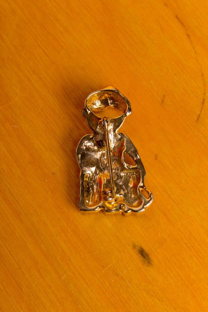 creepy Vintage Brosche Bauer mit Hund