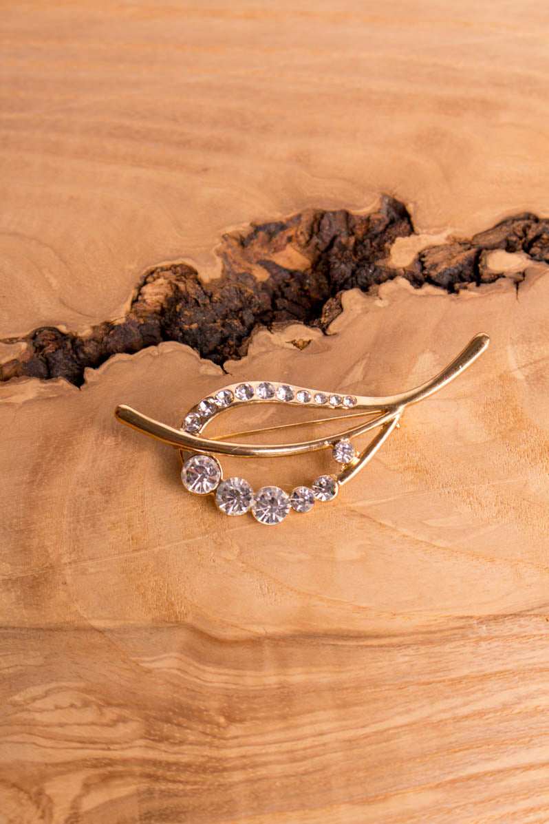 Vintage Messing Brosche Blatt + Strass