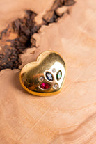 Vintage Messing Brosche Herz + Strass