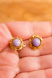 kleine 60s Ohrclips lila gold rund 50er 60er 70er Abendmode Accessoires Disco gold lila Ohrschmuck real-disco real-rockabilly Rockabilly Schlager Schmuck Sekretärin Special vintageberlin.de