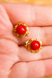 kleine 60s Ohrclips rot gold floral 50er 60er 70er Abendmode Accessoires Disco gold Ohrschmuck real-disco real-rockabilly Rockabilly rot Schlager Schmuck Sekretärin Special vintageberlin.de