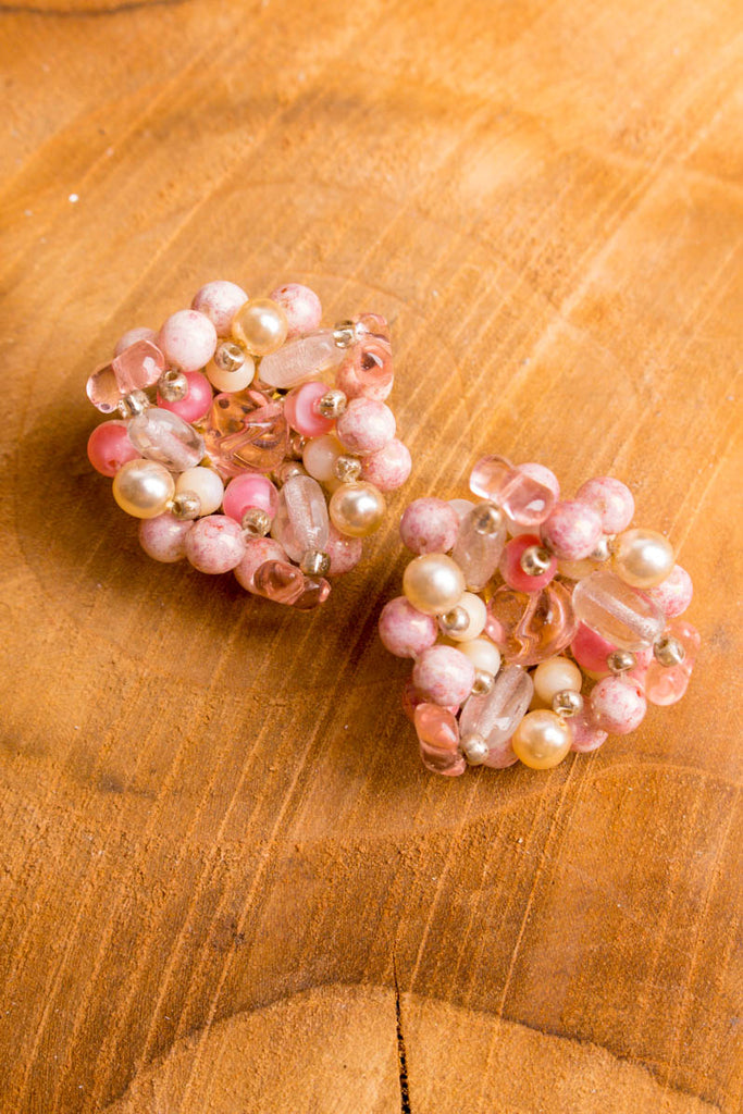 Vintage Ohrclips rosa Perlen