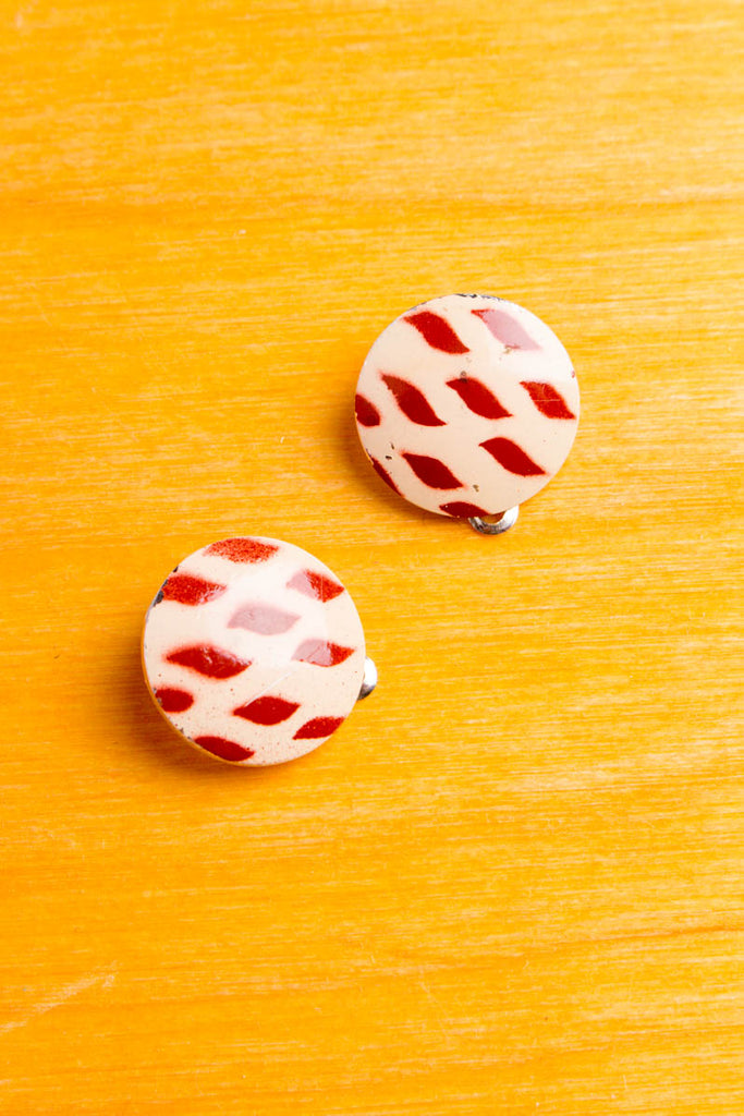 Vintage 60s Ohr Clips rot Muster