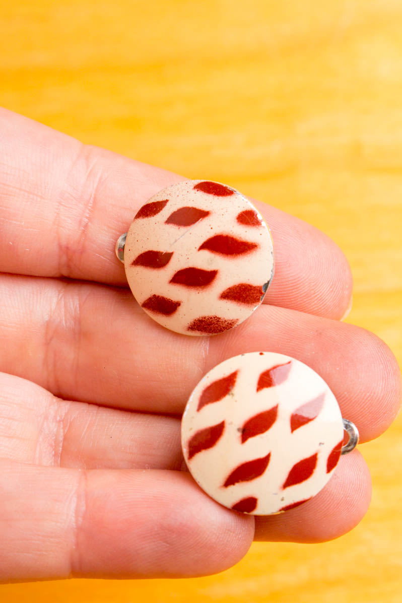 Vintage 60s Ohr Clips rot Muster