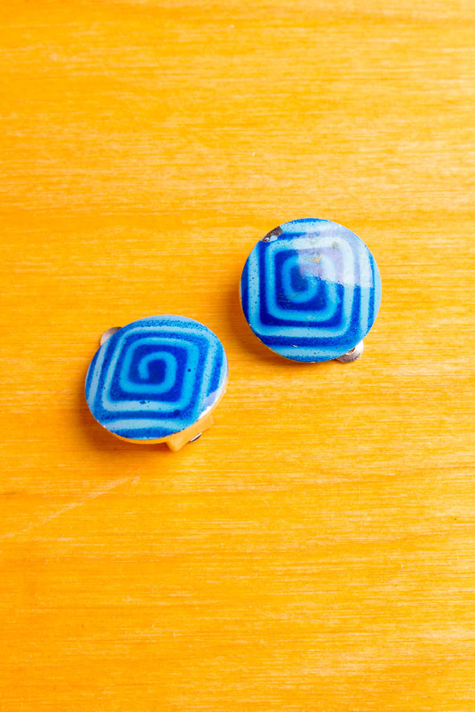 Vintage 60s Ohr Clips blau Muster