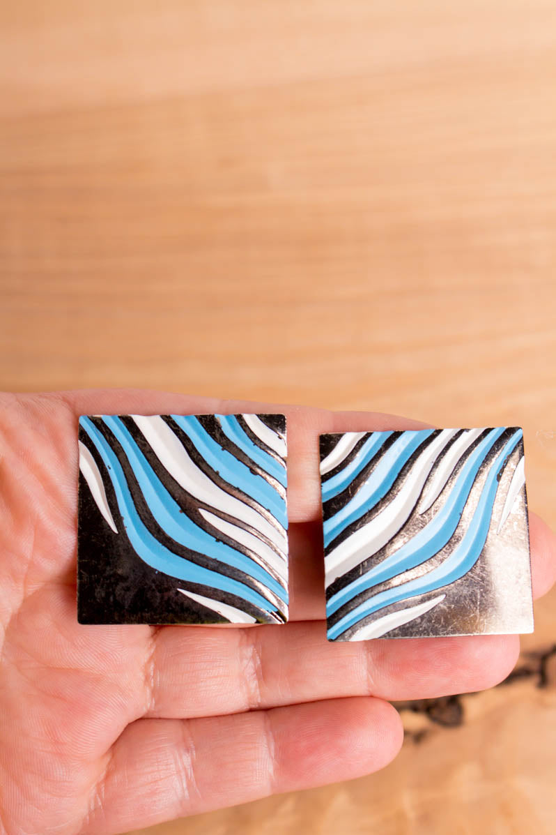 Vintage Clips silber blau Quadrat