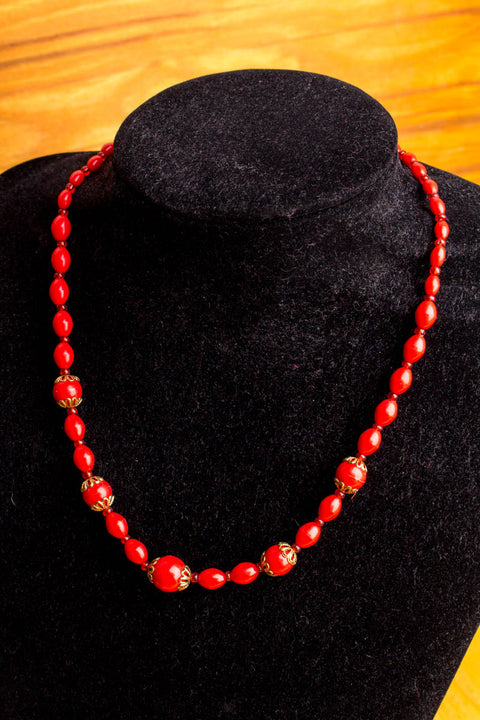 Vintage Halskette rot+gold Default Title 60er 70er Abendmode Accessoires Disco Halsschmuck Rockabilly rot Schlager Schmuck Unisize vintageberlin.de