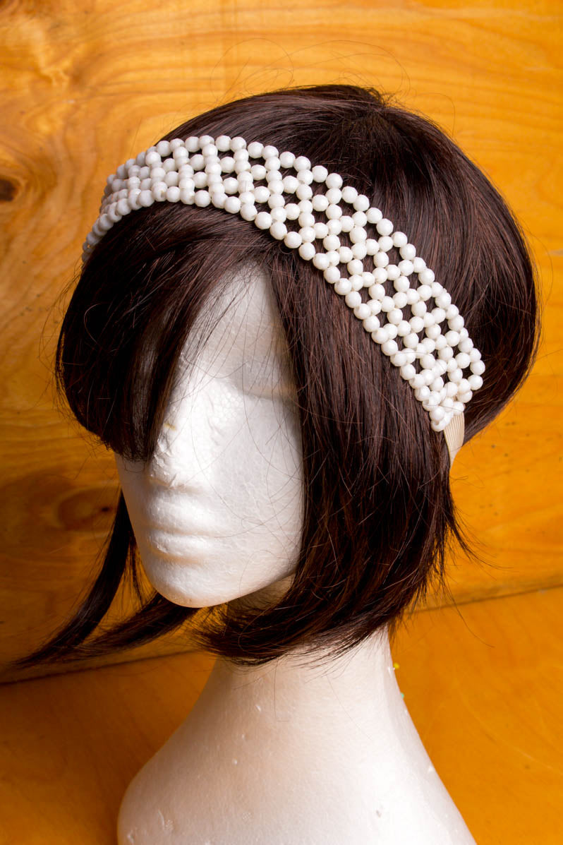 60s Haarband weiß Perlen