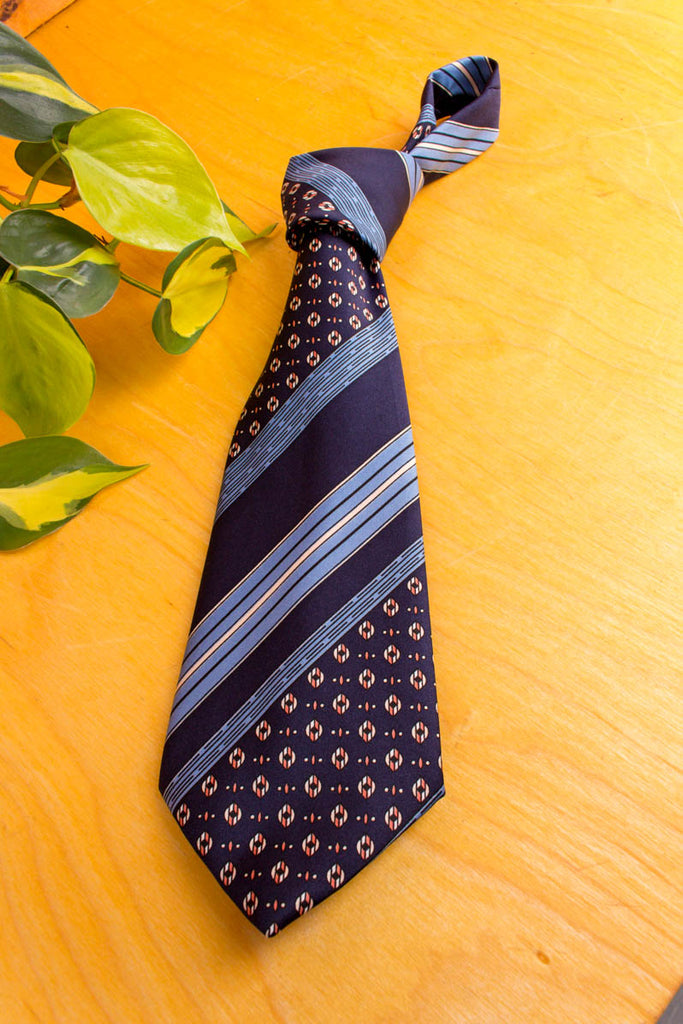 70er Krawatte blau Muster