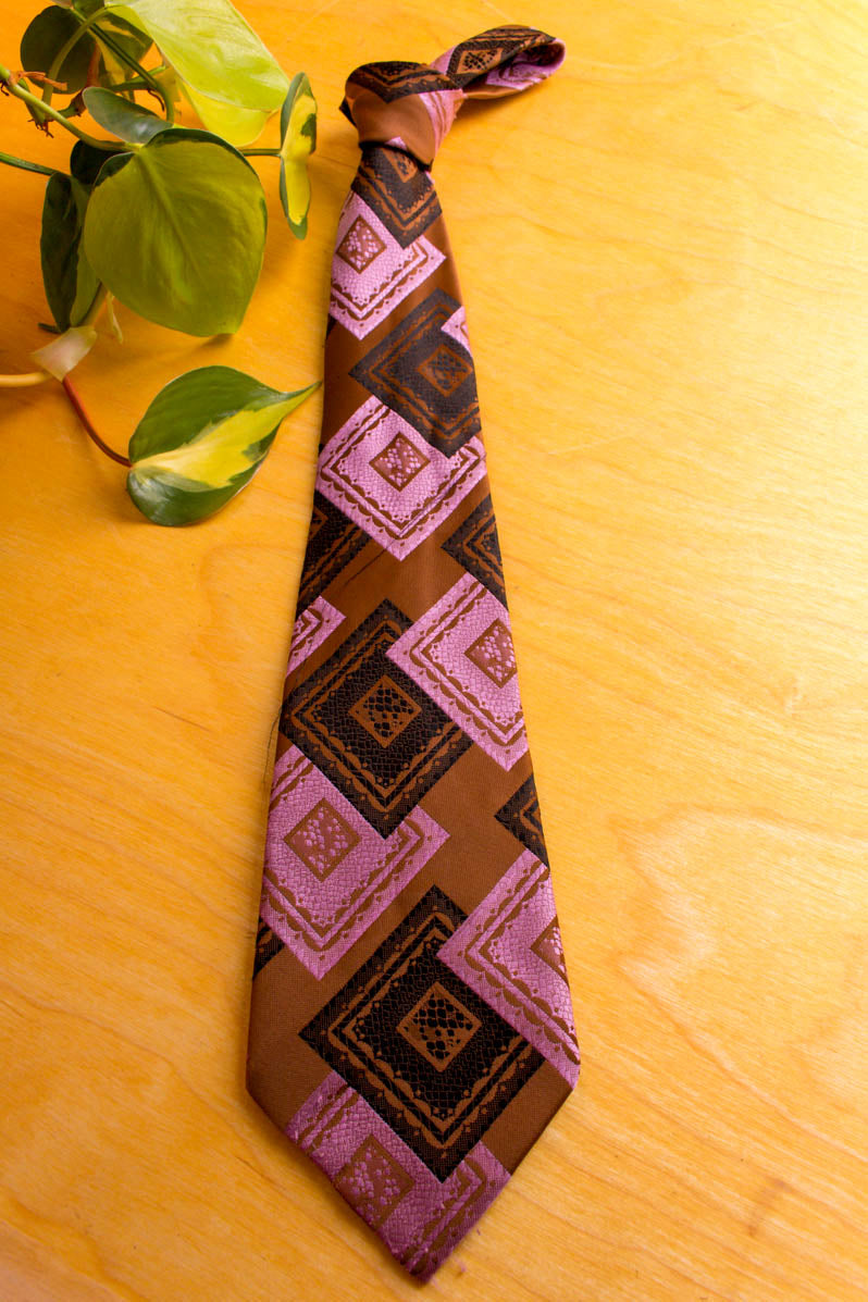 70s Krawatte rosa-braun