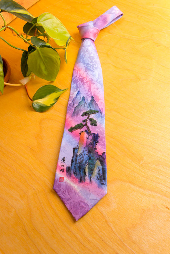 80s Krawatte Seide bemalt