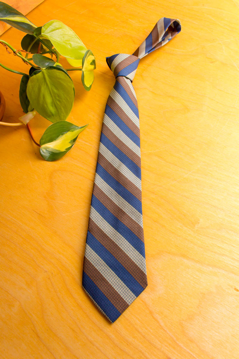 Vintage Krawatte blau beige Streifen
