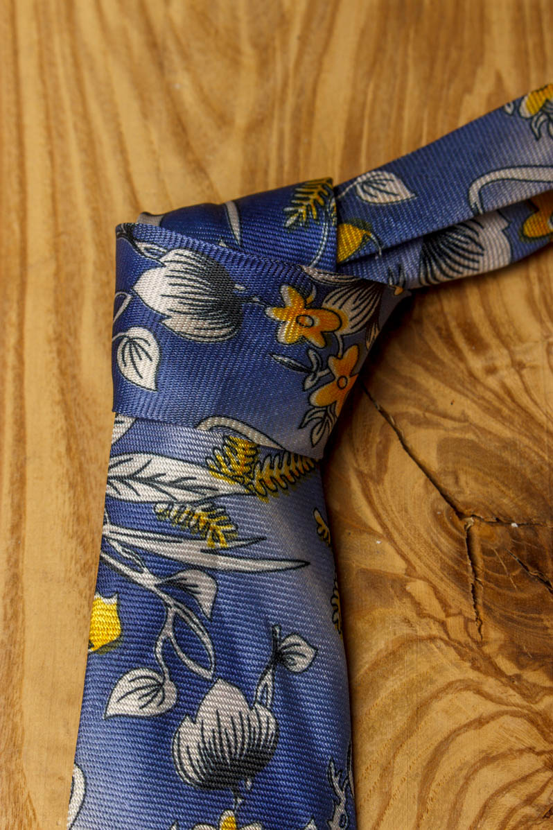 60er Jahre Schlips blau gelb Blumen